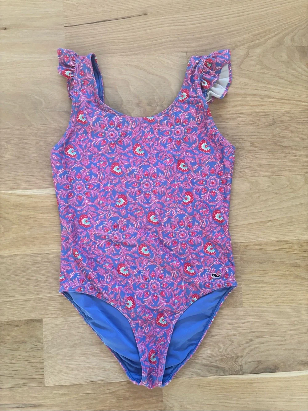 Girls' Pink Floral One-Piece Swimsuit with Ruffle Straps